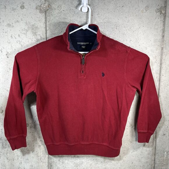 U.S. Polo Assn. Quarter Zip Pullover Sweater Red Heathered Casual Medium - Picture 1 of 6